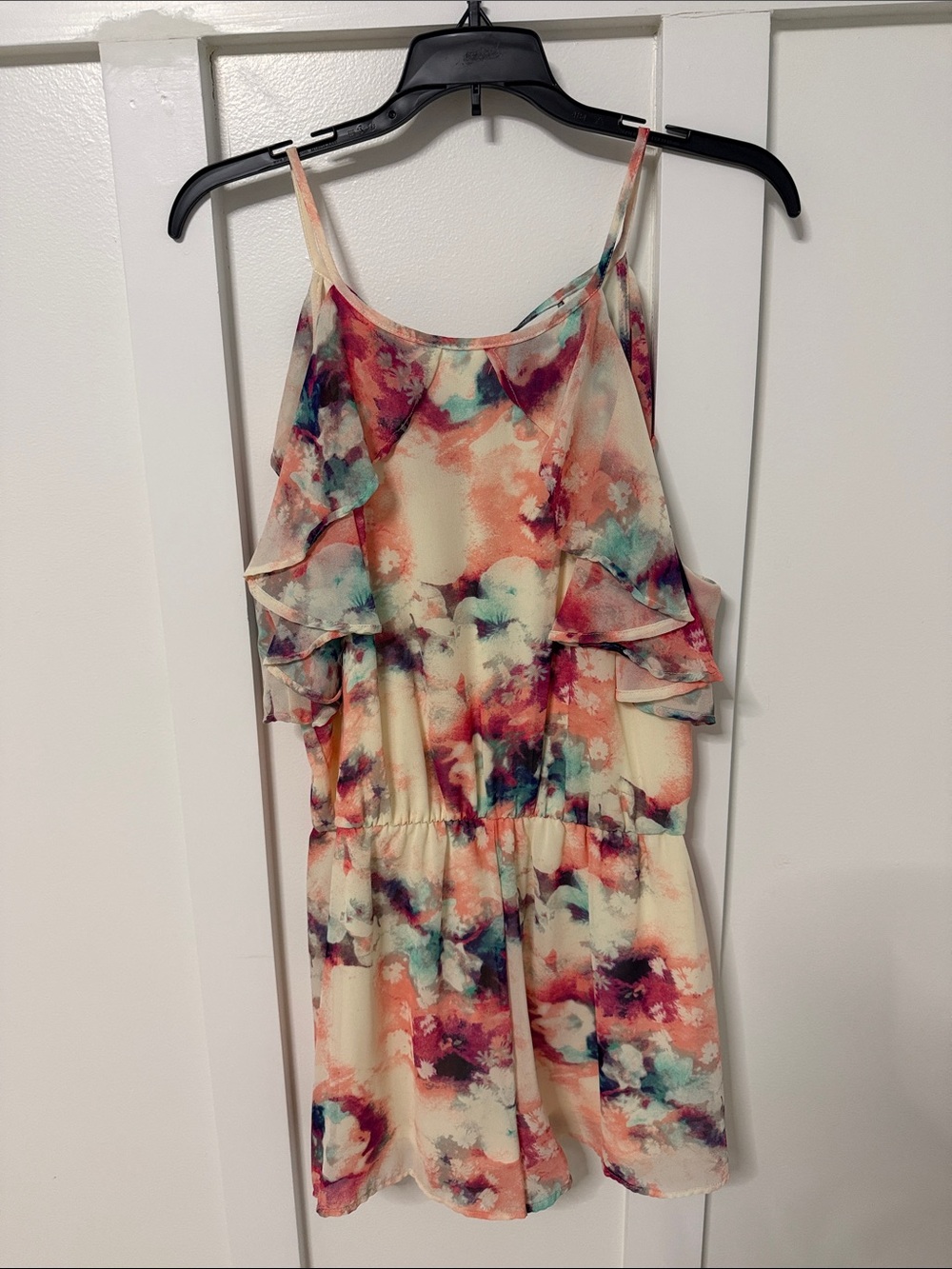 Peach Love California Floral Watercolor Romper - Cream, Coral & Teal